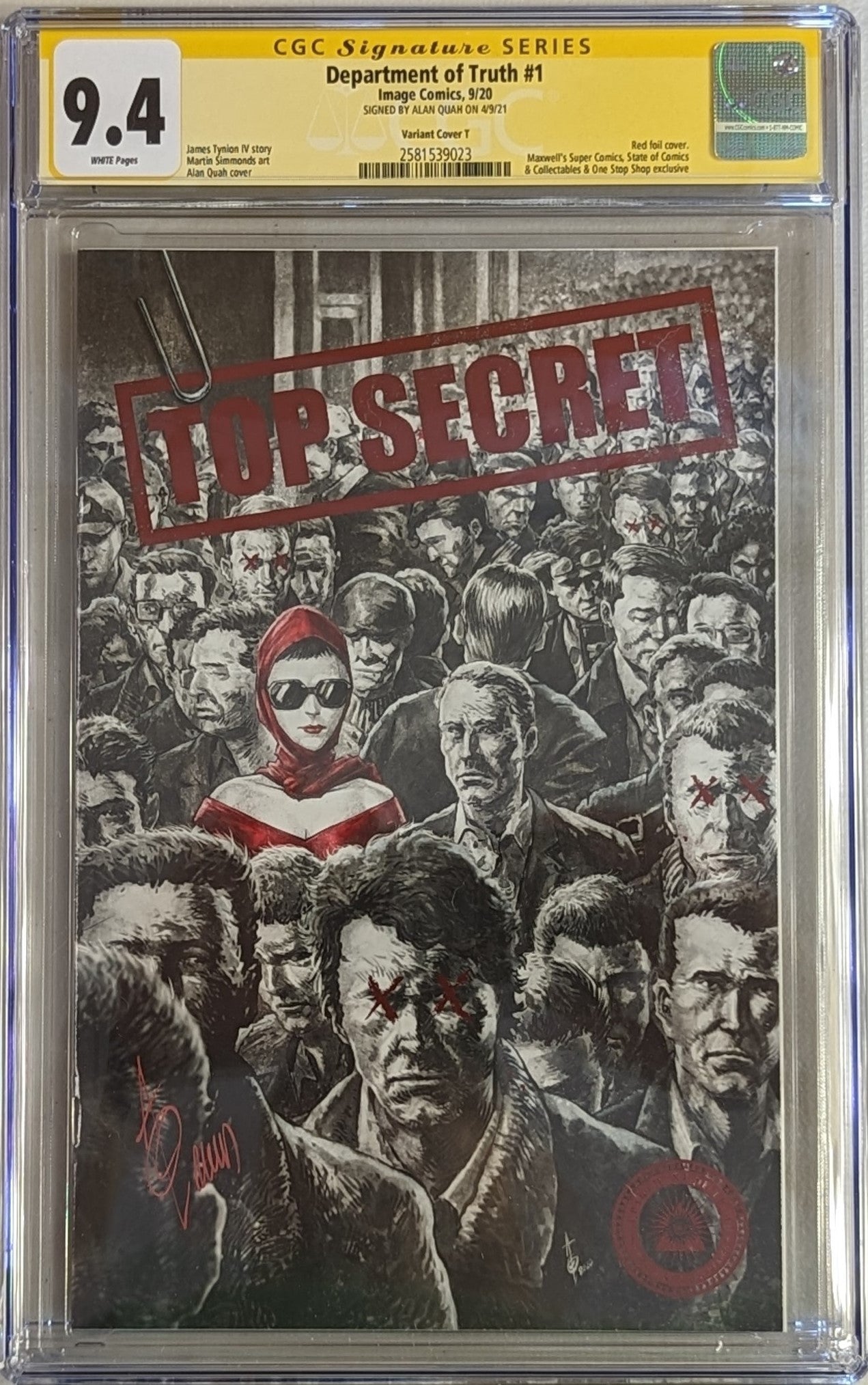 Department of Truth #1 Alan Quah "Top Secret" Exclusive Variant - CGC Signature Series 9.4