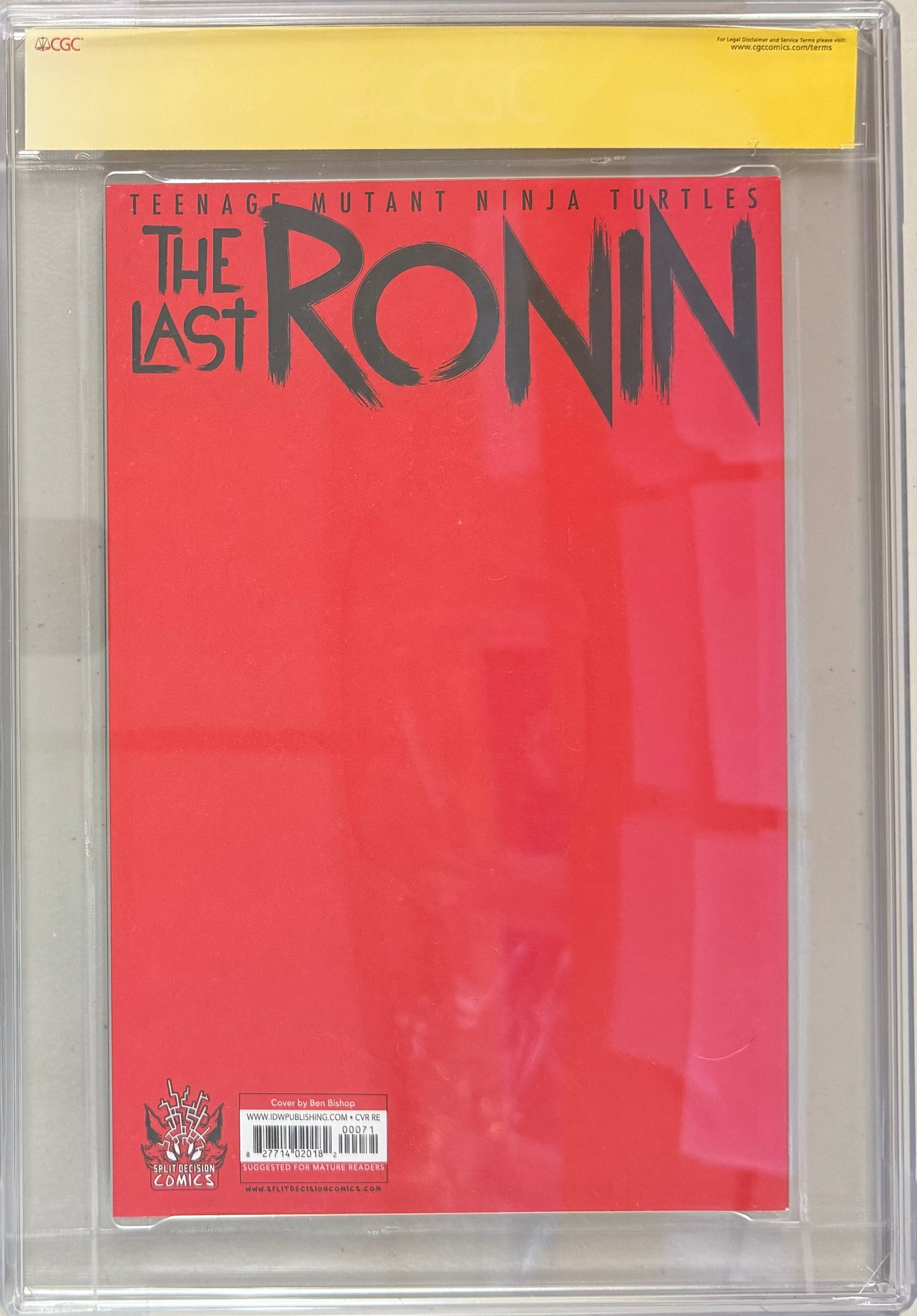 TMNT: The Last Ronin #1 Ben Bishop Window Exclusive Variant CGC Signature Series 9.8