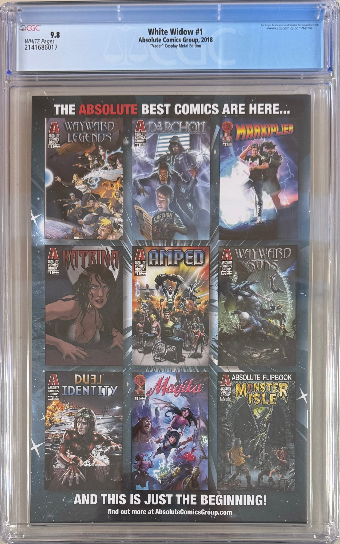 White Widow #1 ""Vader"" Cosplay Metal Edition CGC Graded 9.8