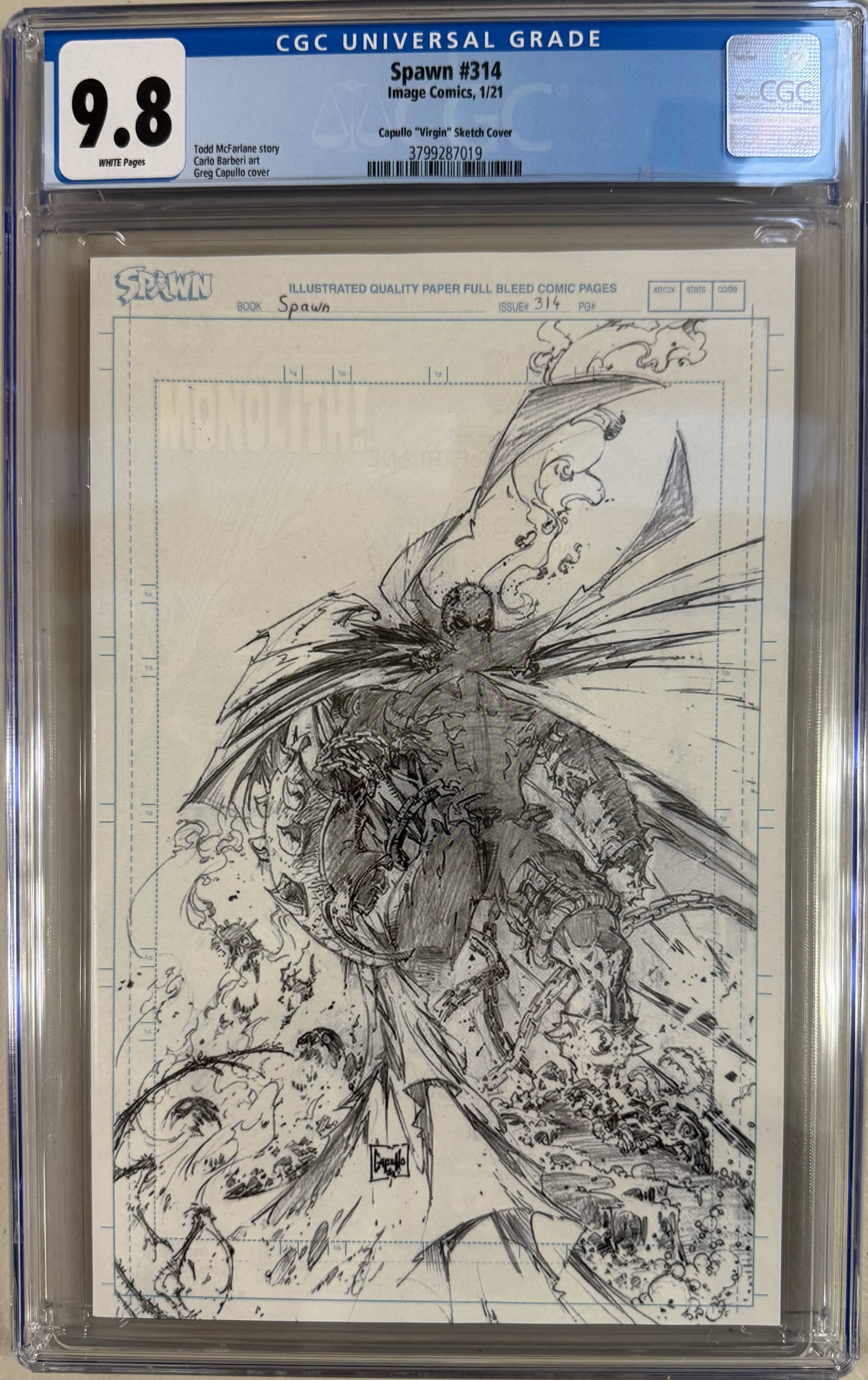 Spawn #314 Capullo ""Virgin"" Sketch Cover CGC 9.8