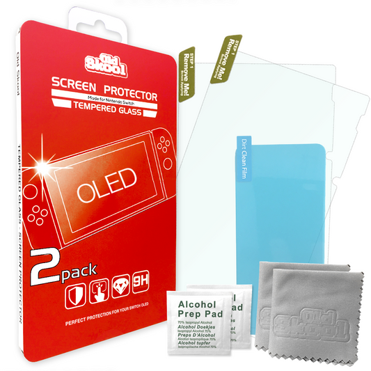 Old Skool Switch OLED Tempered Glass Screen Protect (2Pk)