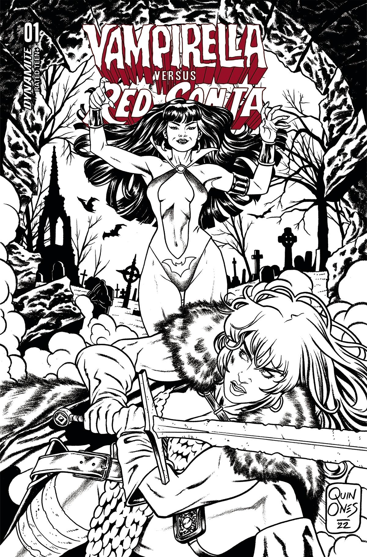 The One Stop Shop Comics & Games Vampirella Vs Red Sonja #1 Cvr H 15 Copy Incv Quinones B&W (11/02/2022) DYNAMITE